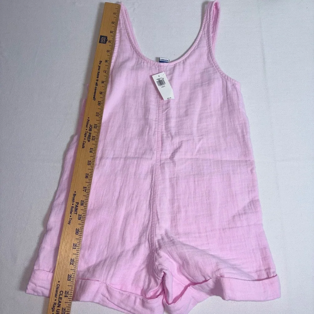 Old Navy Gauze Romper small (age 6-7) Pink New Sleeveless Cotton Pocket Jumpsuit